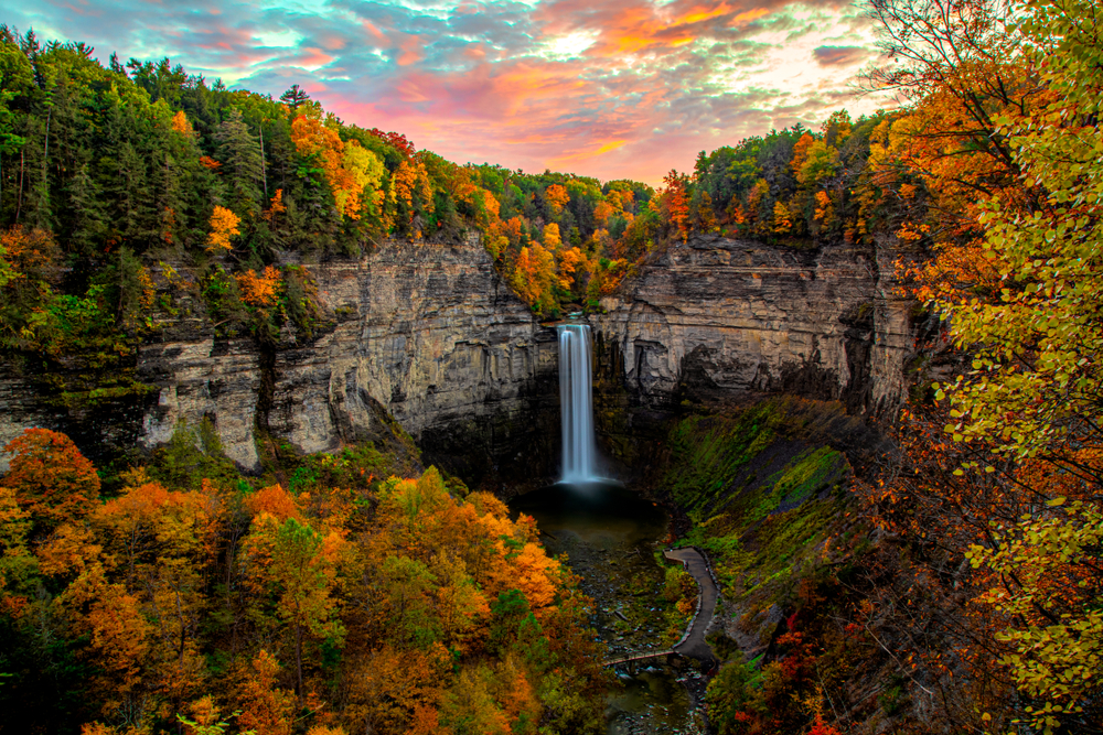 Taughannock Falls State Park is one of the top-rated Finger Lakes Waterfalls to visit this Fall