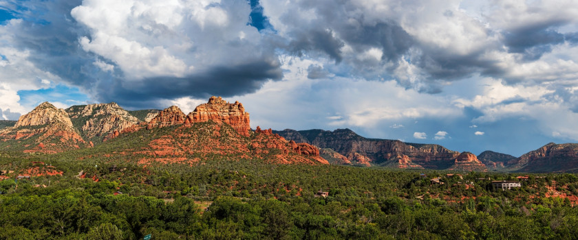 Aerial view of the red rocks in Sedona, AZ