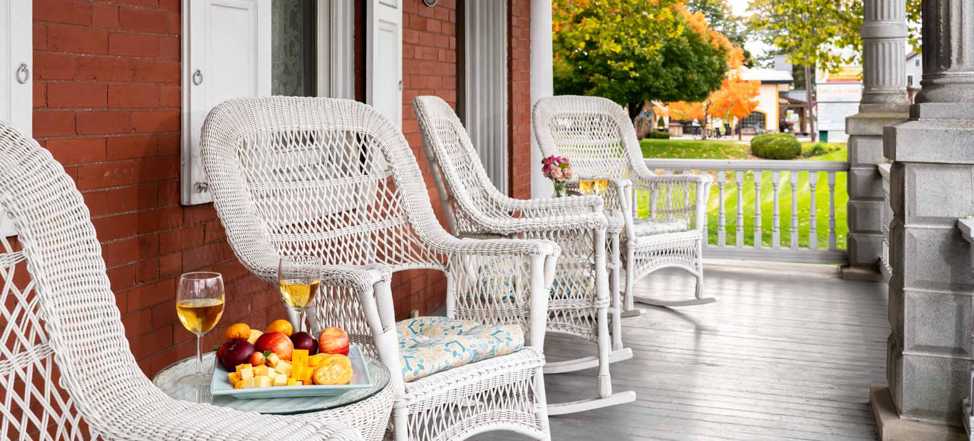 Scenic front porch at the historic Inn and Spa at Intercourse Village