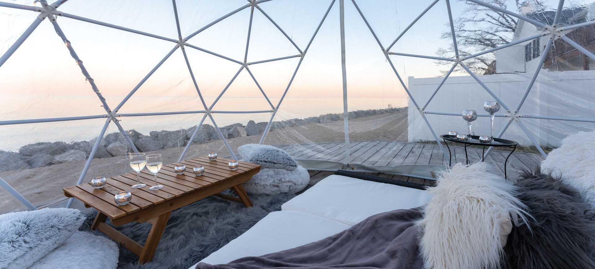 The beachside igloos on Lake Huron are a unique experience while stay at the Huron House Luxury Bed & Breakfast
