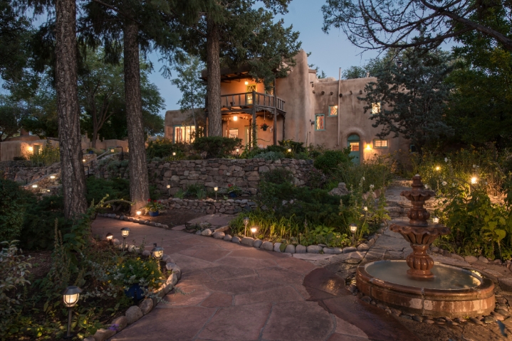 Exterior Image of adobe structure in evening twilight